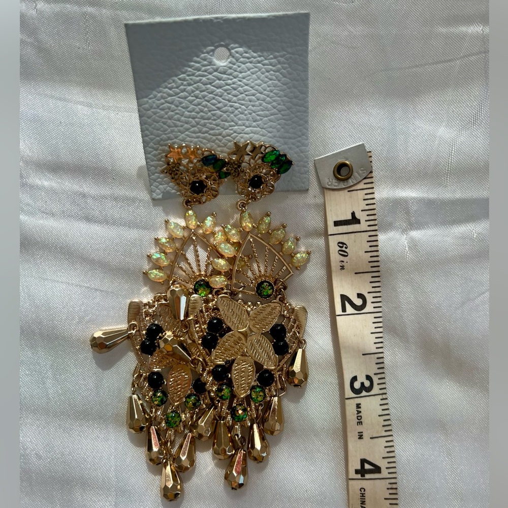 Free People Gold and Green Chandelier Earrings - Picture 5 of 16
